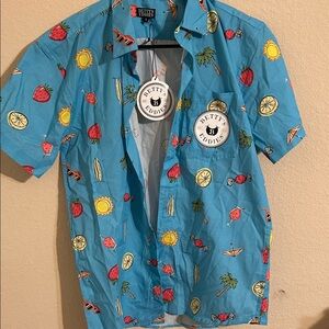 Blue Fruit Print Men's Casual Shirt Resort Vacation